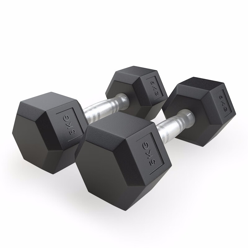 AiMeiShi rubber-coated hexagonal dumbbell for men, environmentally friendly, odor-free, electroplated stainless steel, cast iron solid core, home commercial fitness equipment 7.5KG each