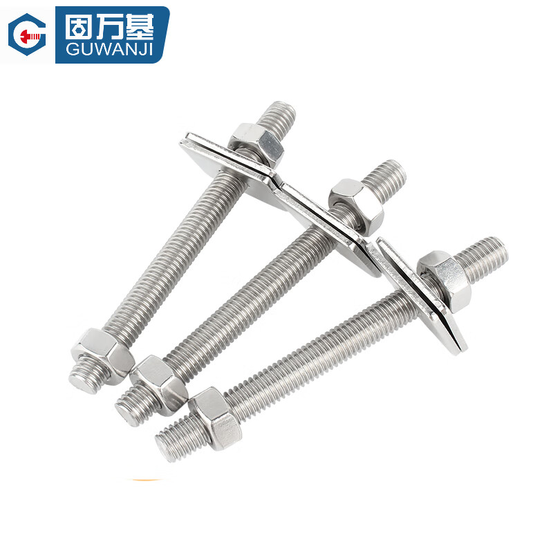 Guwanji 304 stainless steel thread rod screw full thread screw nut set combination stud thread rod through wall screw national standard M8x80 2 sets