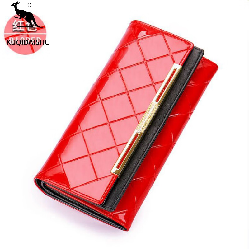 KUQIDAISHU high-end women's long wallet women's genuine leather buckle clutch wallet large capacity tri-fold wallet holiday gift coffee gold + orange (crocodile pattern)