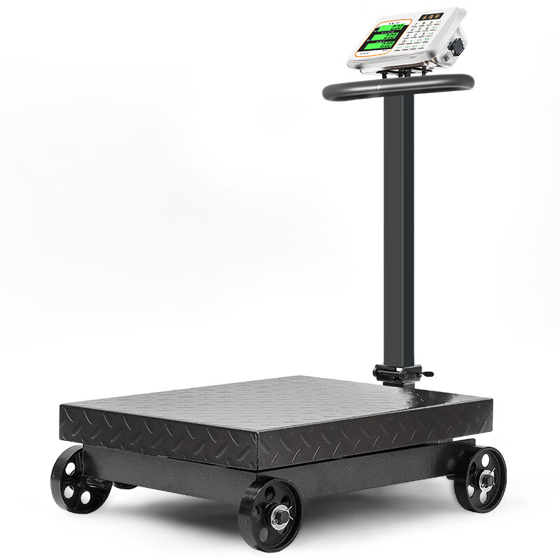 Electronic scale commercial folding wheeled 500kg scale weighing 300kg electronic scale 600 floor scale counting platform scale 500kg dual display black characters three holes charging 60*80