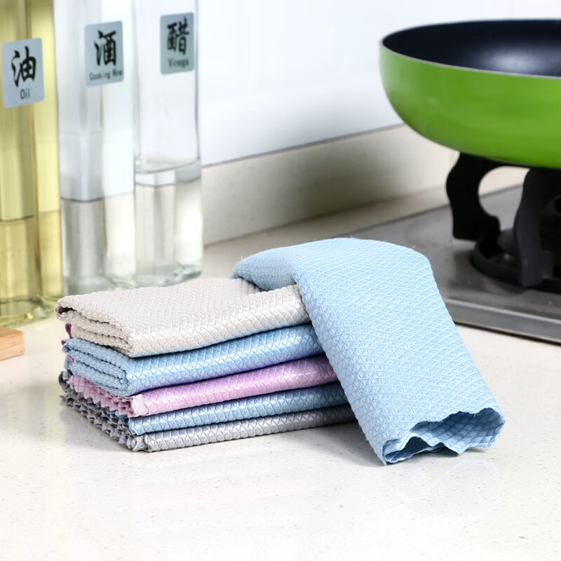 Fish scale wipe glass, special dishwashing, leaving no traces, household cleaning, kitchen oil removal, water absorption, lint-free towel, large size 3 pack/random color, 30*40cm