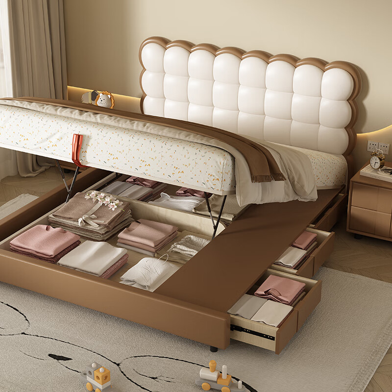 Yuanshashu children's bed cartoon cute biscuit bed girl bed internet celebrity princess bed modern light luxury small apartment single baby bed single bed + 23cm3E coconut palm spine mattress 1500mm*2000mm frame structure