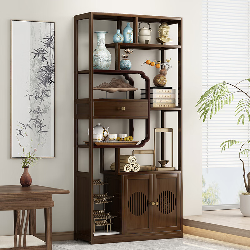 Bamboo Art Jiaxin Chinese Bogu Rack Tea Room Tea Set Ornaments Storage Rack Tea Rack Tea Cabinet Storage Rack Screen Partition Display Cabinet High Cabinet Style