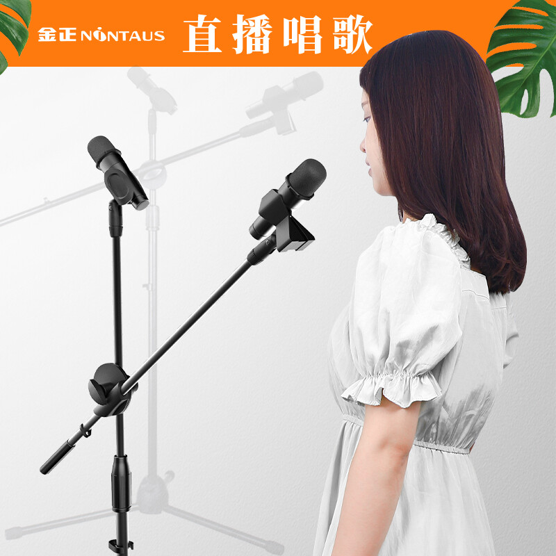NINTAUS HY-103 microphone stand microphone stand floor-standing live broadcast steel pipe body telescopic tripod recording stage stand equipment with double microphone clip