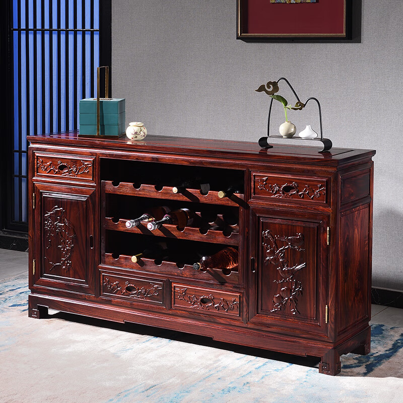 Wooden center mahogany furniture Indonesian black rosewood (scientific name: broad-leaf rosewood) sideboard solid wood wine cabinet 1.4/1.6 meters restaurant storage cabinet Chinese style low cabinet multi-function 138*40*88 low wine cabinet