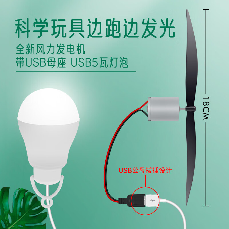 Suizhiyu DC brushless motor small running generator wind power outdoor manual generator motor home DIY production large black paddle generator + USB cable 1 meter 5w light bulb