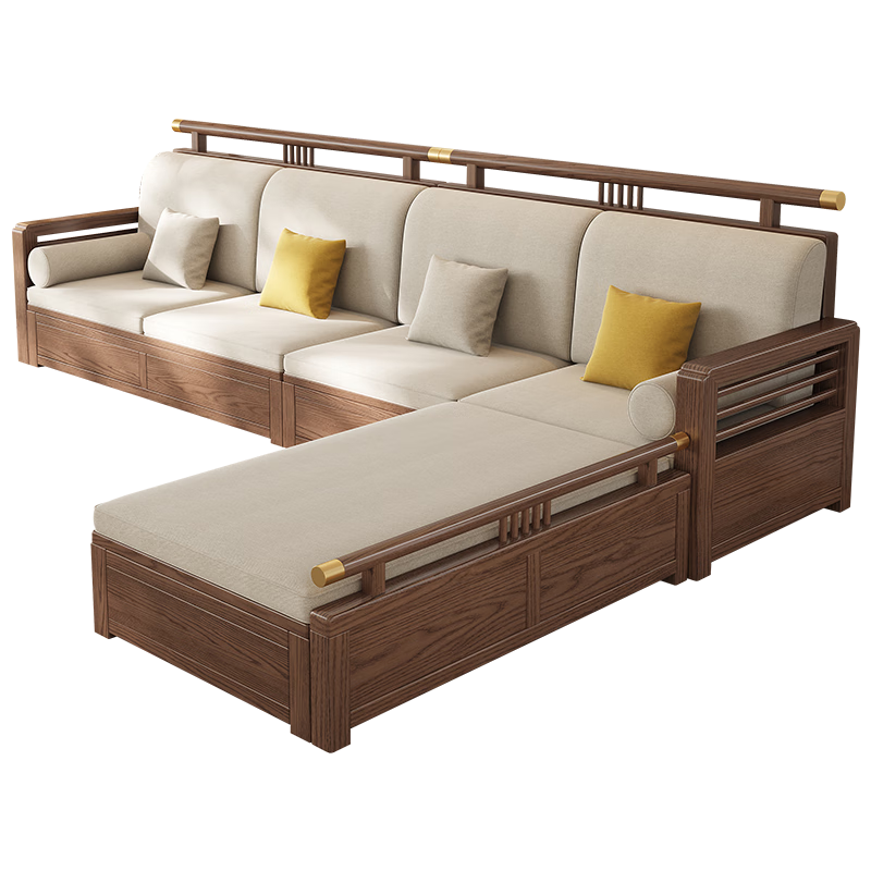 Dynasty Yijing Ash New Chinese Style Solid Wood Sofa Living Room 2026 New Modern Simple Storage Fabric Sofa Small Apartment 8 Sets Four Seats + Imperial Concubine + Long Coffee Table