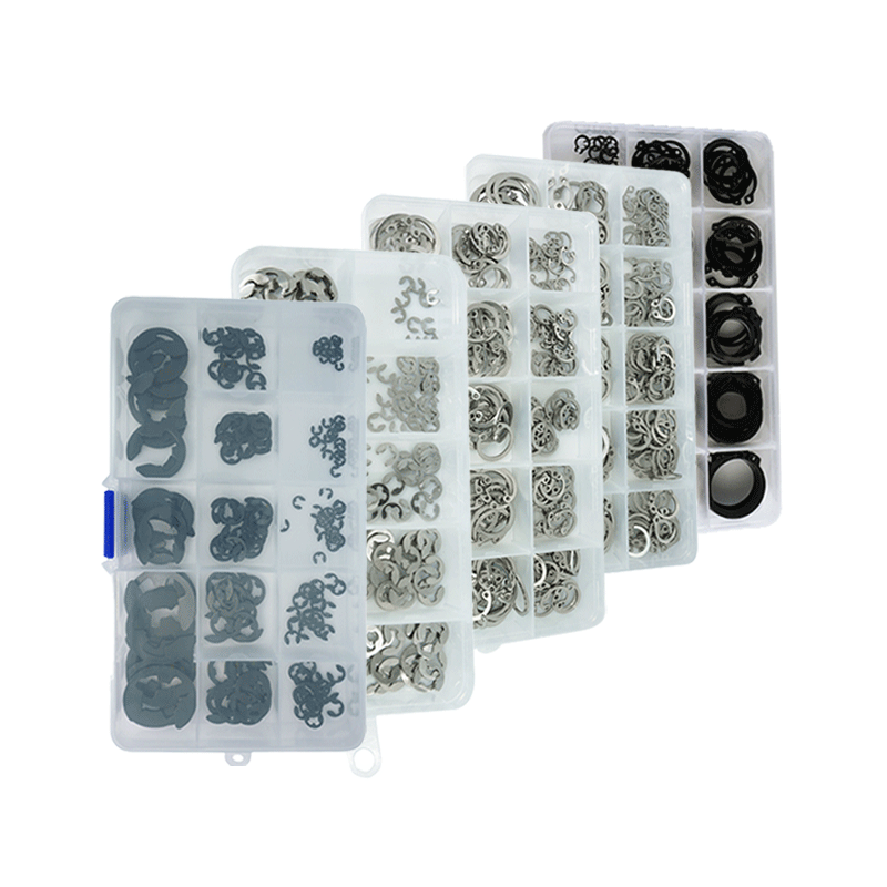 Lu Huichang 304 stainless steel shaft retaining ring C-type black elastic snap ring boxed external circlip spring shaft snap hole E-type card set plastic box set fifteen grids (black external card)