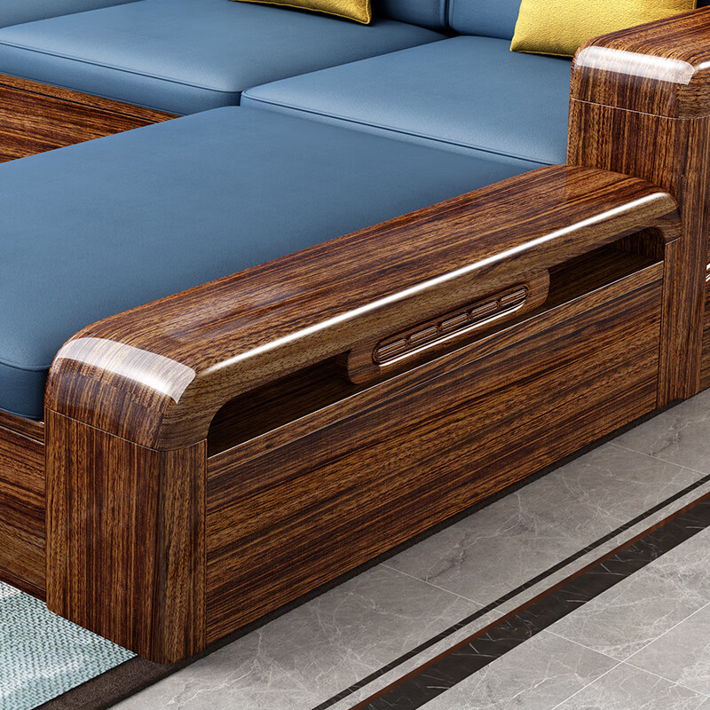 Chenya Sofa Black gold solid wood sofa living room household size Chinese style winter and summer sofa corner combination four seats + imperial concubine + coffee table + TV cabinet combination latex cushion style