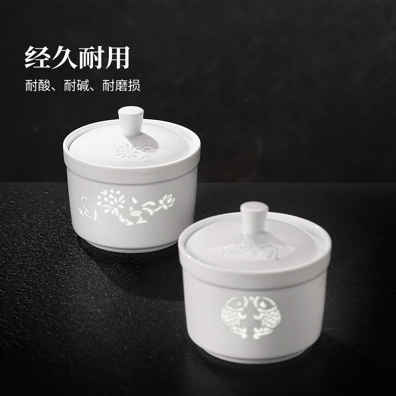 Jingdezhen ceramic white porcelain tableware stew cup for home use exquisite carved solid color porridge stew cup Chinese style large capacity stew soup steamed egg fragrant stew Gu - Camellia 11cm420ml