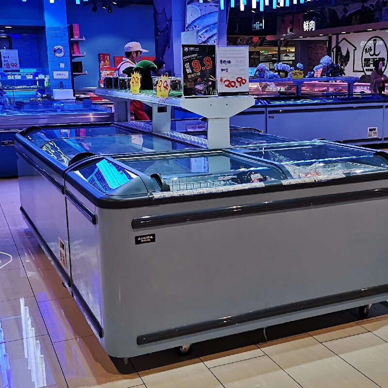 AUCMA commercial ultra-large capacity combination display cabinet supermarket freezer island cabinet quick-frozen-24 seafood cold drinks prepared dishes dumplings horizontal single temperature freezer automatic defrost straight cabinet 800 liters 2155*861*860
