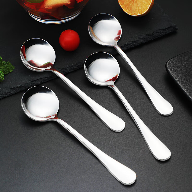 Shi Hua Thickened Stainless Steel Round Spoon Household Spoon Dinner Spoon Western Dinner Spoon 4 Pack SH-6961