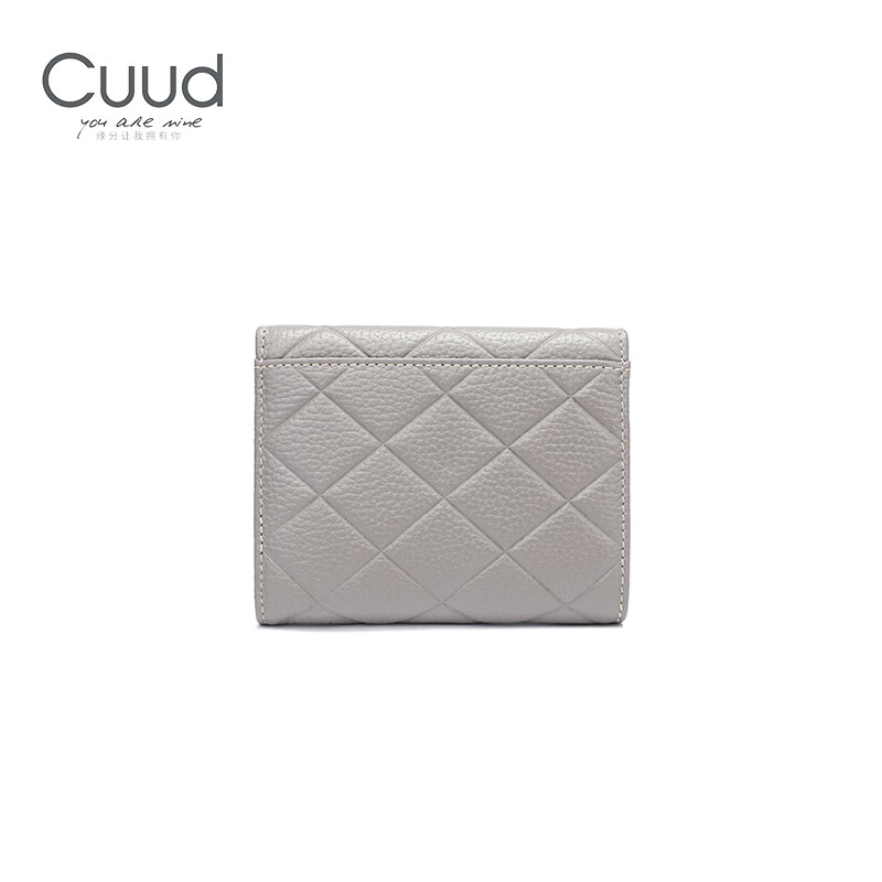 Cuud rhombus pattern short wallet for women, fashionable cowhide coin, multiple card slots, card holder, integrated wallet, birthday gift for girlfriend, gray