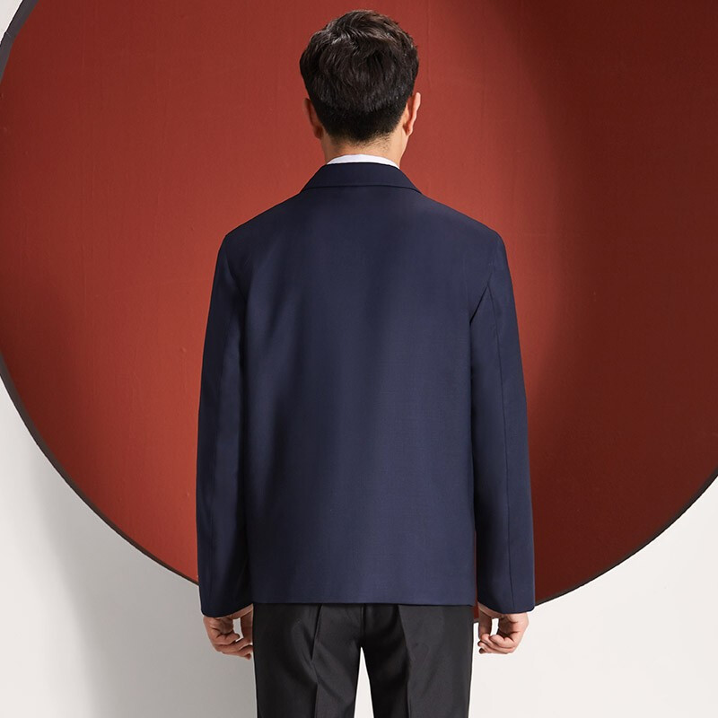 Hongdu wool mulberry silk jacket men's lapel zipper style work formal wear business jacket middle-aged men's jacket dark blue 88 wool 12 silk JT7819-1 M (170/88A)