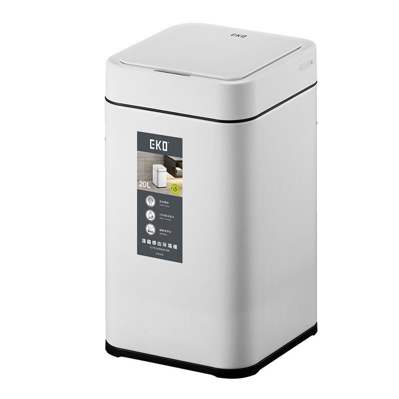 EKO induction smart trash can 15L matte white commercial covered stainless steel large property office hotel kitchen bathroom EK9208