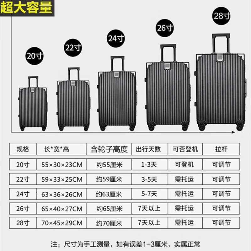 XUEKASI suitcase, large-capacity trolley case, aluminum frame suitcase, can accommodate 1 person, hard-shell suitcase, business boarding password box, obsidian black, anti-collision corners + exquisite case cover, 28 inches, large capacity, strong and durable suitcase