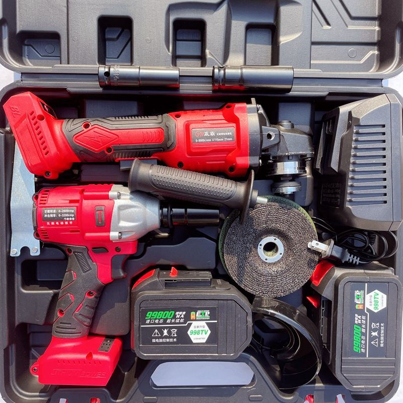 Combination set German rechargeable lithium electric hand drill electric hammer angle grinder electric wrench grinder cutting machine four-piece set 4 electric hammer + angle grinder + electric wrench + electric drill