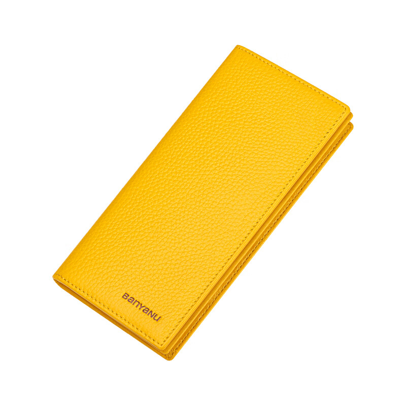 Kangaroo (KANGAROO) brand light luxury women's leather wallet Valentine's Day yellow long wallet 2024 new cowhide handmade men's yellow (first layer of cowhide inside and outside) anti-theft brush