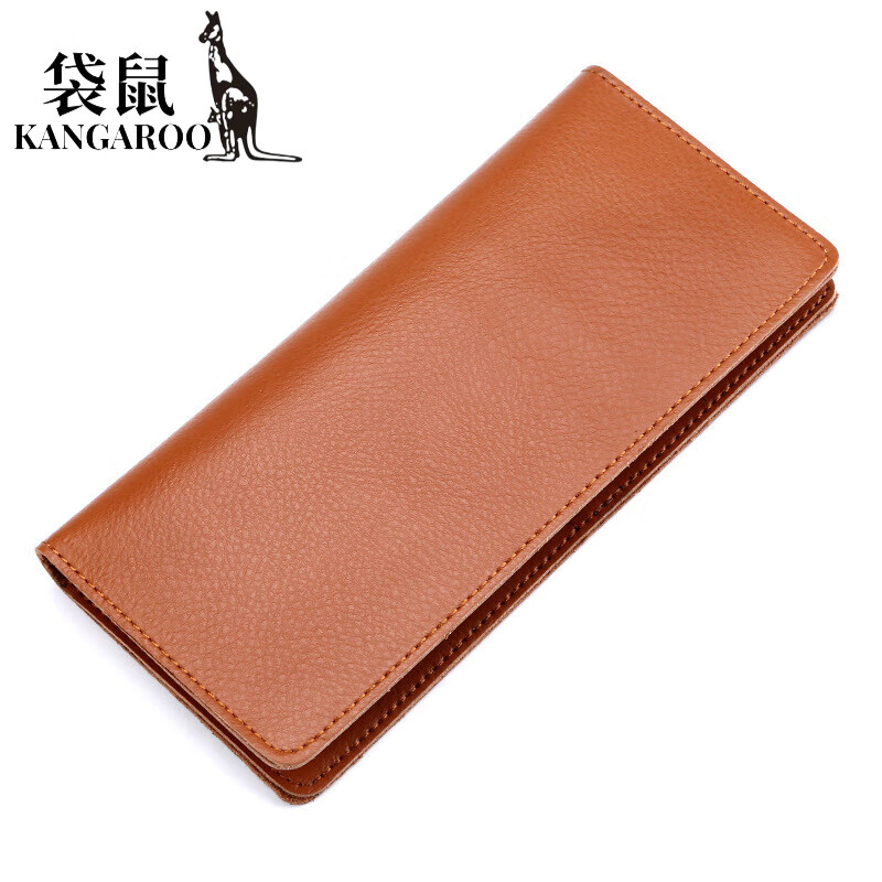 Kangaroo (KANGAROO) genuine cowhide simple women's wallet fashionable multi-function multi-card slot large capacity wallet long fashion hand wallet yellow