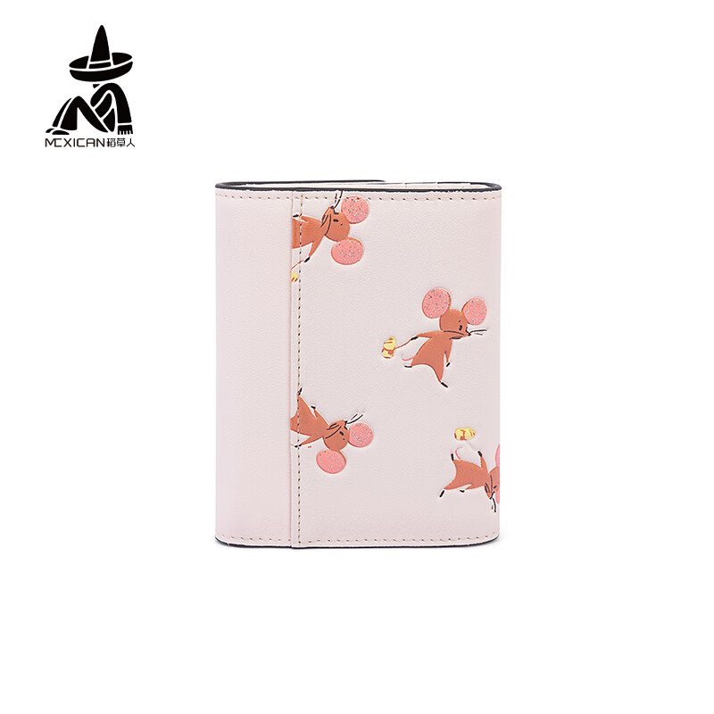 Scarecrow Cartoon Wallet Short Three-fold Women's Cowhide Wallet Multiple Card Slots Cute Student Folding Birthday Gift for Girlfriend 34246-6Z Beige