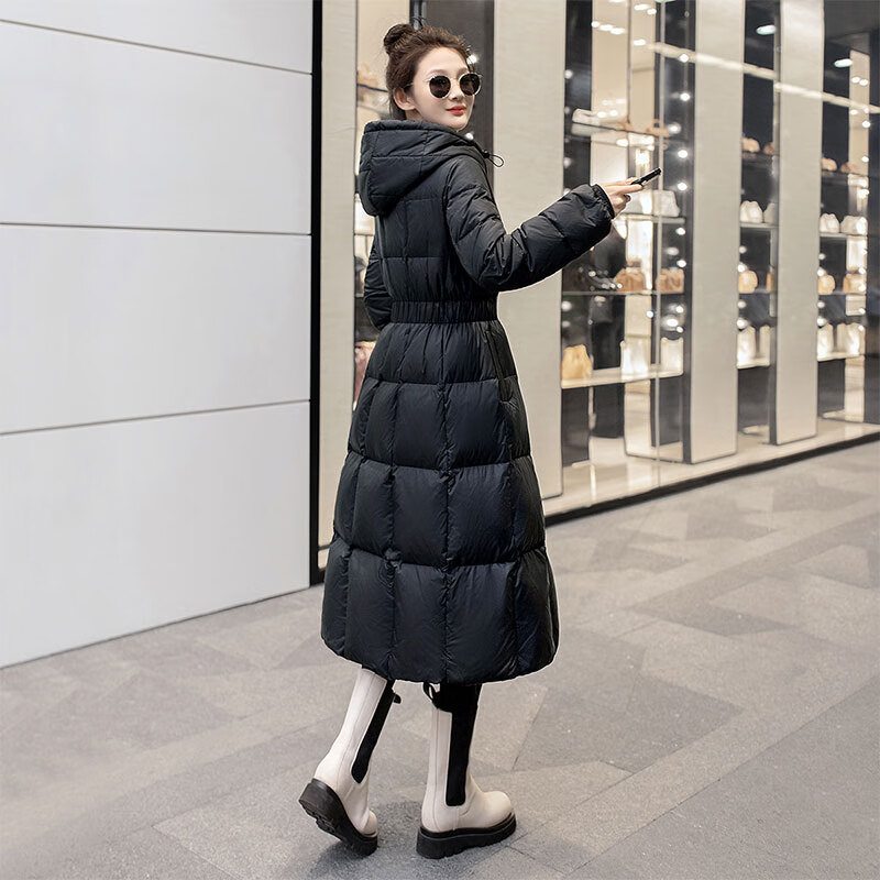 Sibaishe mid-length down jacket 2025 winter new women's hooded waist slimming thickened jacket
