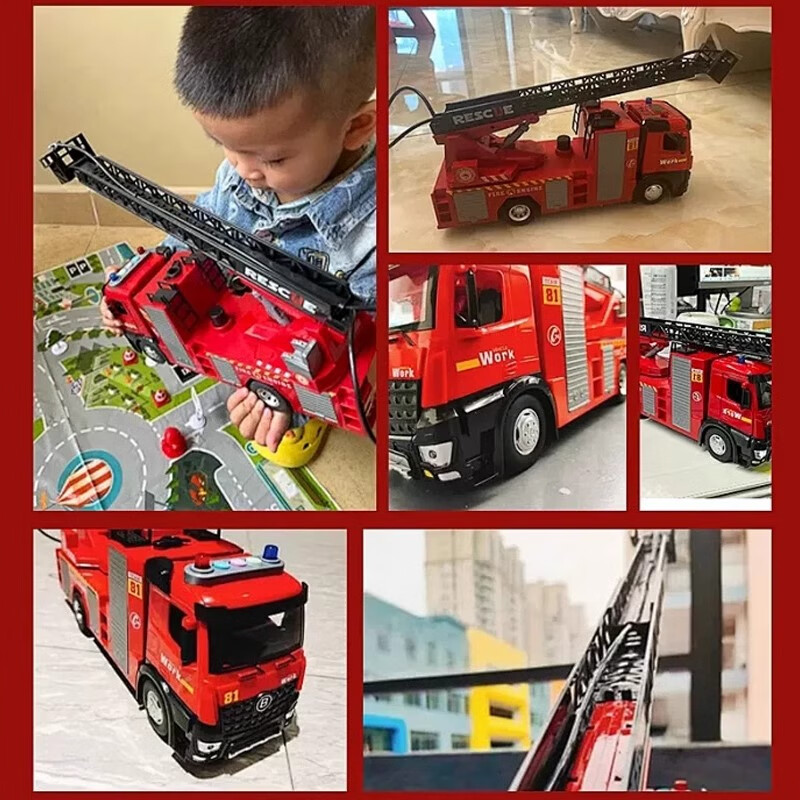 Mommy's twin fire truck toy 1-3-6 years old 0 children's alloy ladder car model can spray water to open the door boy's extra large size
