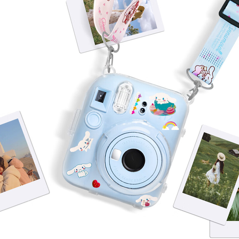 Runzhe is suitable for Fuji Polaroid Mini12 protective case, mini11/SE camera bag, transparent crystal case, silicone case, magic anti-fall and dustproof, adaptable to various scenes, upgraded mini12 crystal transparent case, free star strap + sticker