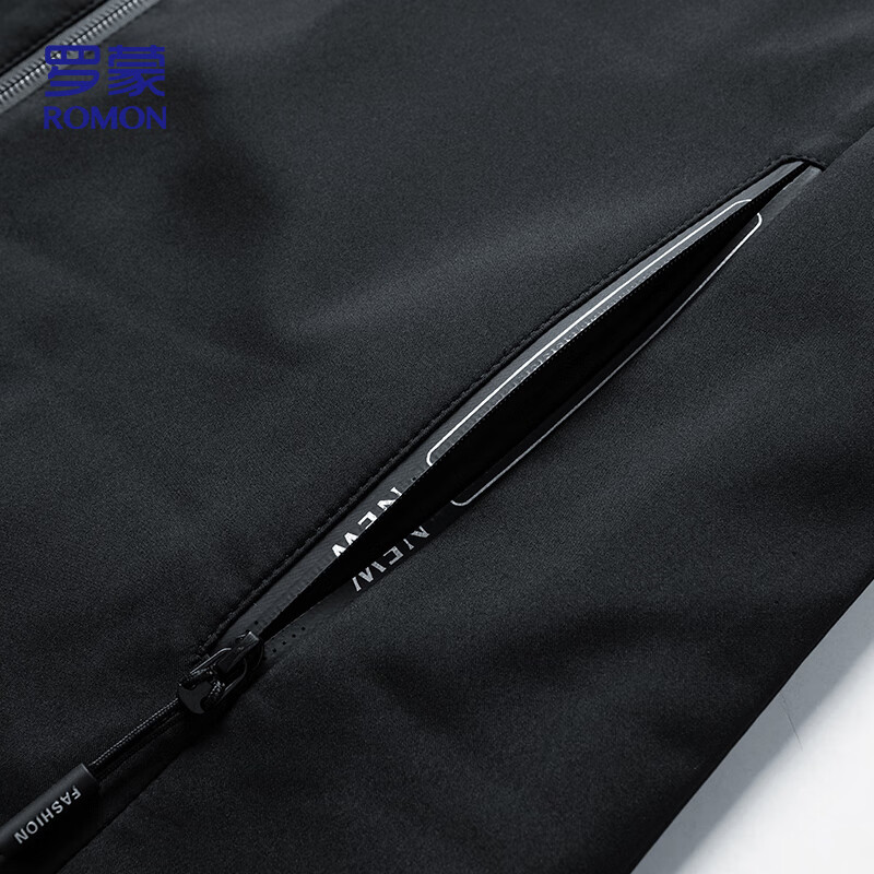 ROMON Jacket Men's Jacket Winter Trendy Business Casual Top Hooded Versatile Men's MK53 Black Velvet 2XL