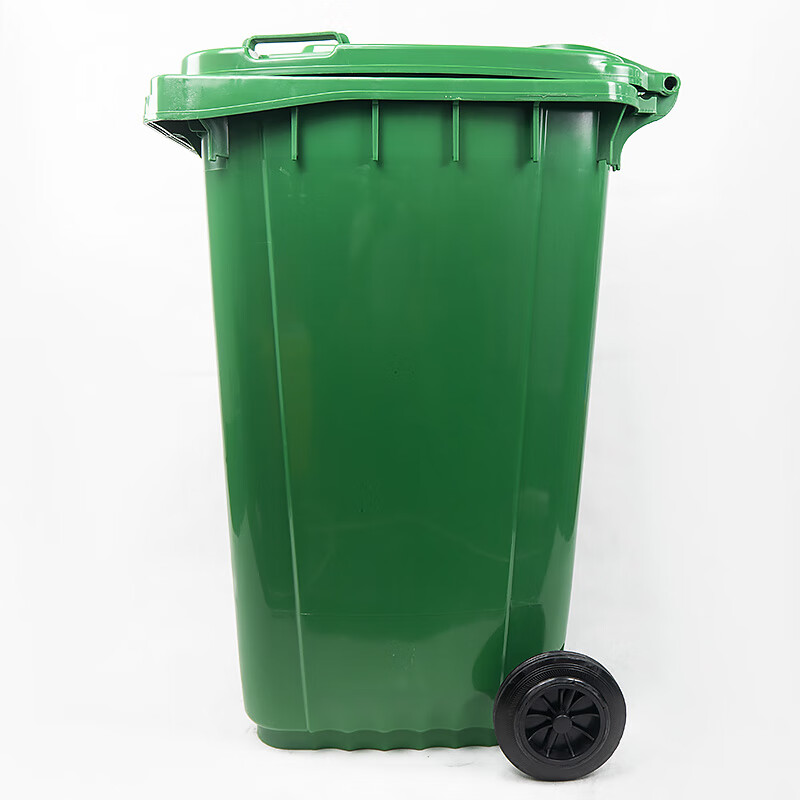 Hasdick green 240L large outdoor large trash can trailer with wheels outdoor sanitation hotel kitchen waste classification thickened large capacity plastic outdoor property HKT-393