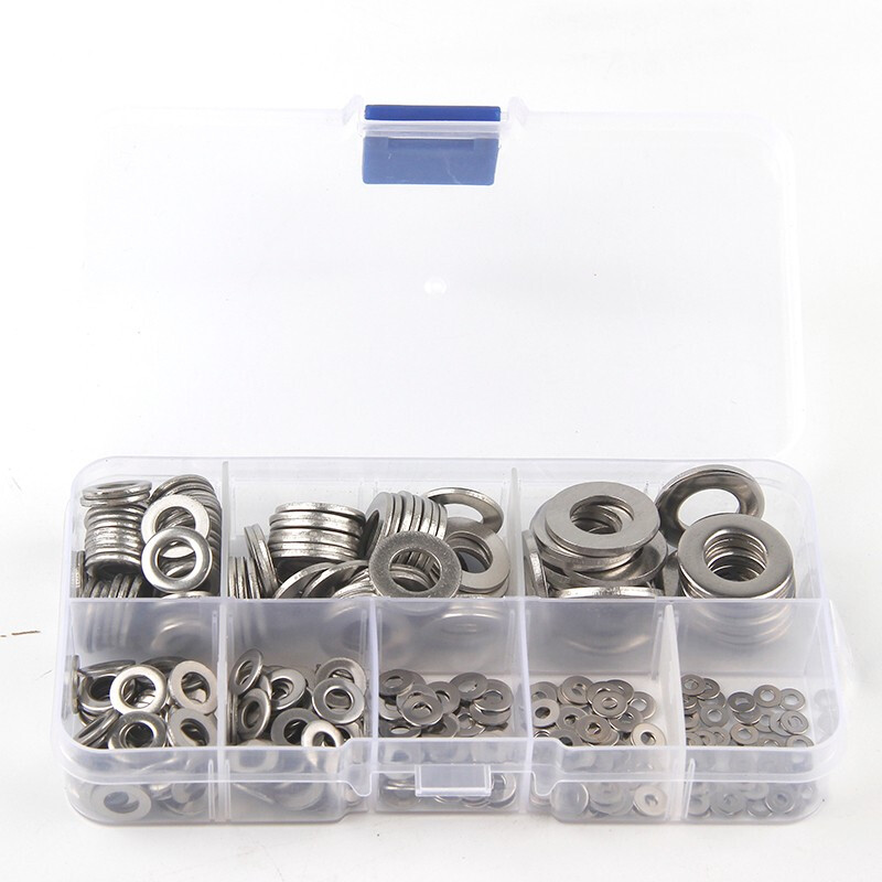 Wantful 304 stainless steel gasket, thickened metal screw flat washer M2M3M4M5M6M8M10 thin meson M2~M10 (8-in-1 set) 1 box, 360 pieces in total