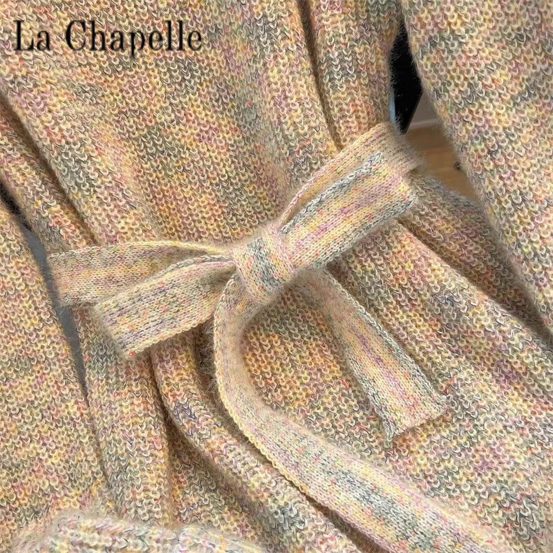 La Chapelle Lazy Style Autumn and Winter Mid-Length Sweater Dress Large Size Loose Tie Waist Sweater Bottoming Skirt Top Women Pure 100 Automatic Heating Flower Apricot High Plus Thick Pure 100 Automatic Heating M 95-105 Jin