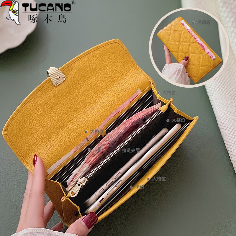 Woodpecker (TUCANO) first-layer cowhide inside and outside 2024 new fashion wallet women's long genuine leather large capacity hand wallet mobile phone temperament burgundy