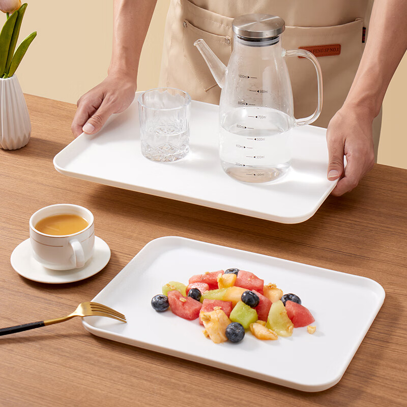 Baijie rectangular fruit tray tea tray household fruit tray breakfast tray storage tray living room snack tray pure white medium size