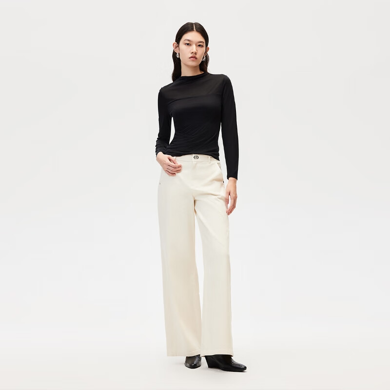 VEROMODA T-shirt for women 2024 autumn and winter new style semi-transparent semi-high collar spliced bottoming shirt versatile and fashionable 324302048