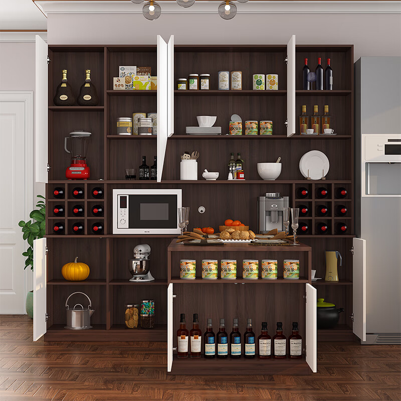 Qiangxiang Living Room Nordic Retractable Folding Bar Sideboard Dining Table Combination Wine Cabinet Integrated Wall Sideboard Style 8 1800*1900*2300 Double Door