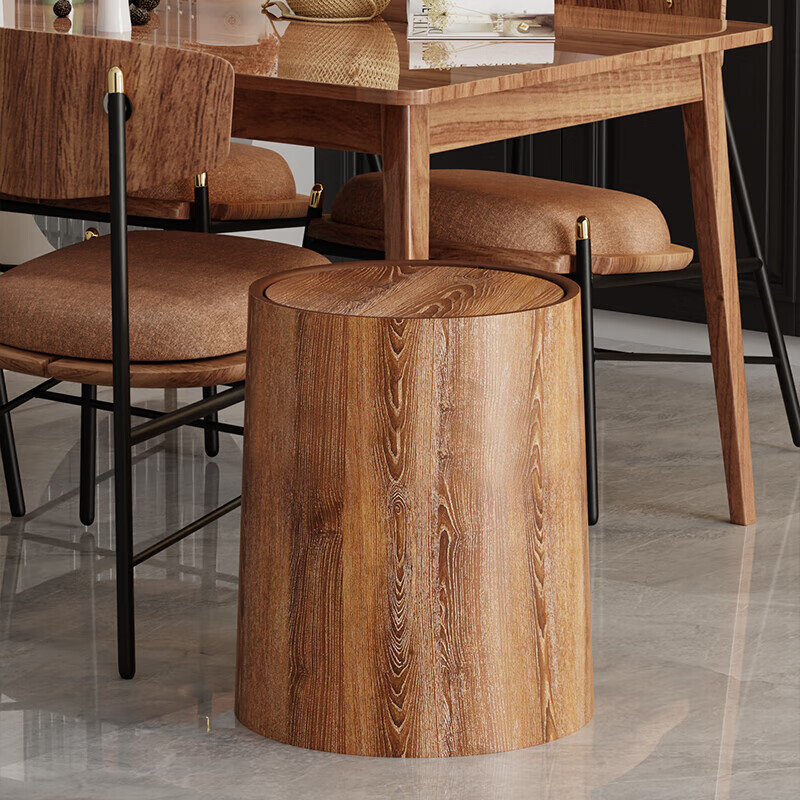 SaAijie Retro Imitation Wood Grain Trash Can 2024 New Household Flip Cover Large Capacity Living Room Office Commercial Chinese Paper Basket Large - Upgraded Flip Cover