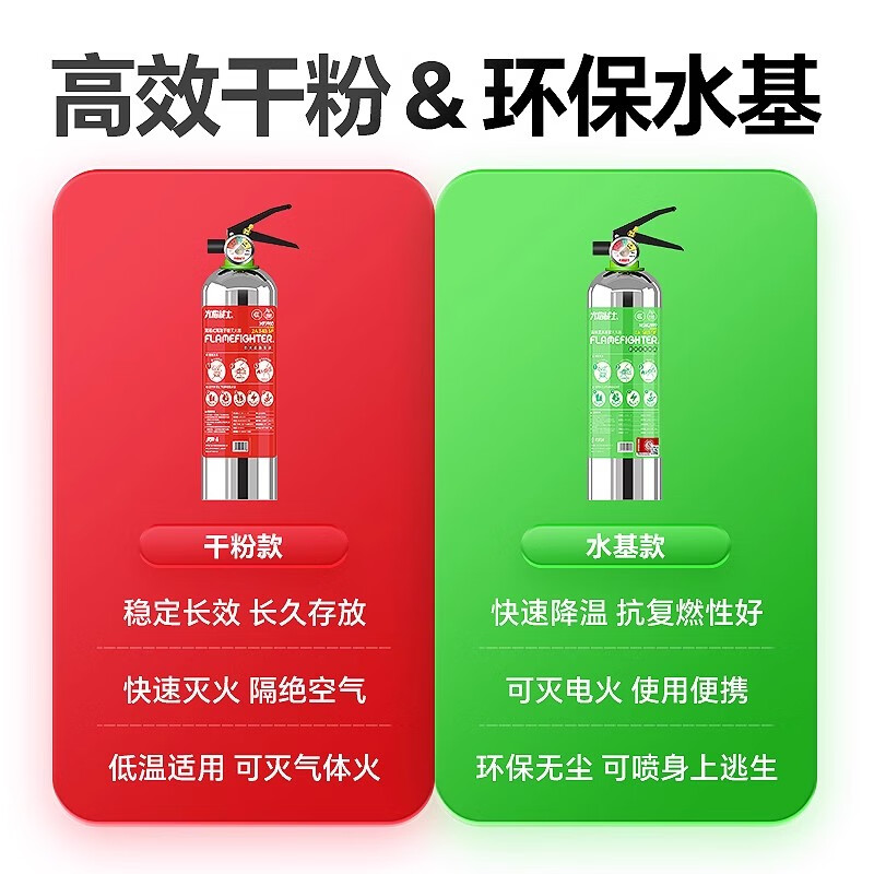 Flame Warrior stainless steel vehicle-mounted water-based fire extinguisher 2025 new private car household small explosion-proof environmentally friendly water-based 1L + efficient dry powder 1KG stainless steel bottle anti-rust 3