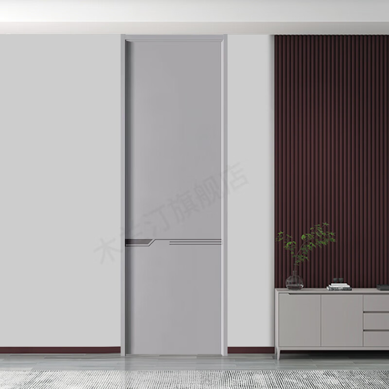 New bedroom door environmentally friendly carbon fiber technology wooden door interior door solid wood composite paint-free door light luxury simple door sound insulation set door customization molded model TQ-110 khaki gray/starry sky gray top set door (solid wood board filling + upgraded thickening one-piece set)