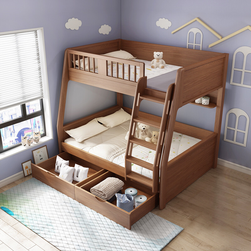 Fugui Cat bunk bed, high and low bed, children's bed, two-layer bunk bed, multi-functional high box, small apartment bunk bed for boys and girls, bunk bed + bookshelf + 2 mattresses 1500*1900