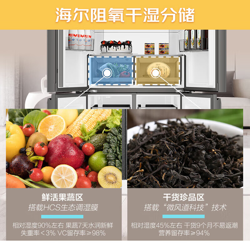 Haier refrigerator top equipped with 659 liters double frequency conversion cross double-door four-door household first-class energy efficiency air-cooled frost-free ultra-large capacity 600 or more full-space fresh-keeping energy-saving refrigerator EPP ultra-clean system + Wifi intelligent control + high-end light luxury tempered glass panel