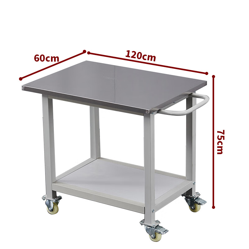 Zhang Shi Yijia double-layer 201 stainless steel workbench movable wheeled production line turnover trolley operating table packing table 60*120*75 can be customized