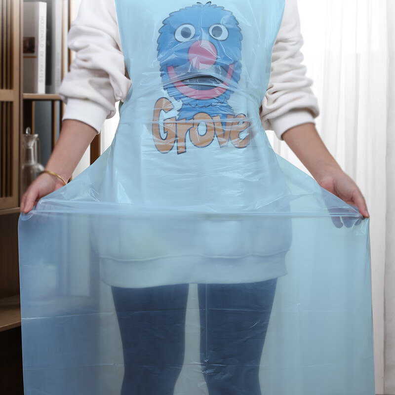 Fangcaodi disposable aprons 10 pieces thickened PE apron kitchen hot pot barbecue waterproof and oil-proof plastic blue bib