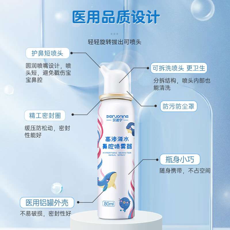 Benonin hypertonic sea salt water nasal spray children's rhinitis spray nasal wash saline nasal cavity cleaning device 80ml