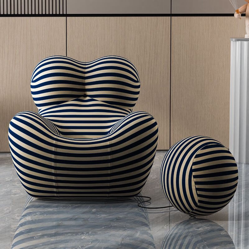 Santoba single sofa, reclining single sofa chair, mother's embrace, Internet celebrity lazy leisure sofa, living room leisure sofa, champagne color sherpa + same color ball