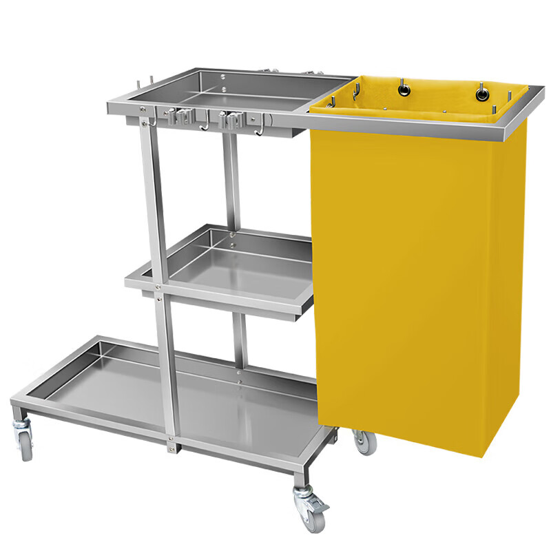 Kaimujie stainless steel cleaning cart cleaning trolley hotel room multi-functional linen cart property cleaning special KC-01 double hook royal blue bag