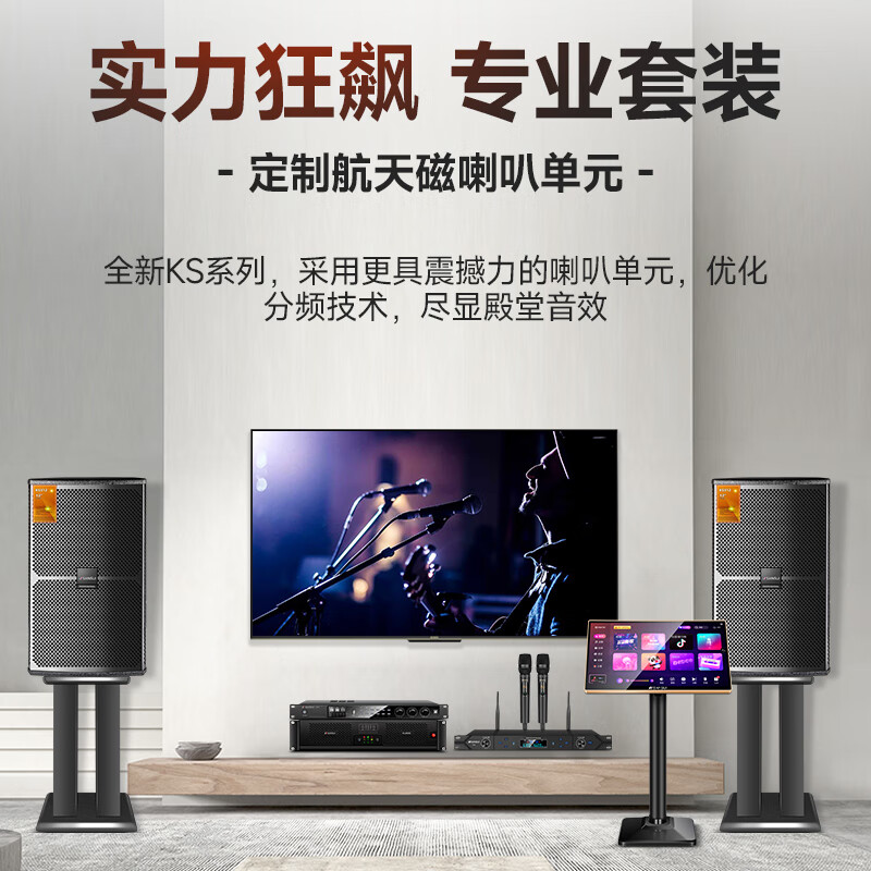 SANSUI KS315 home ktv audio set, power amplifier, karaoke machine, professional ktv singing complete set of equipment, karaoke speaker, stage performance, conference room speaker, 10-inch professional box + power amplifier + effector + microphone + karaoke machine