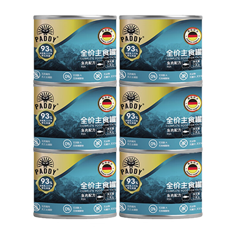 Paddy Time canned cat 190g*6 staple food cans, grain-free fish, pet snacks for adult and young cats, full price wet cat food, nutrition and fattening