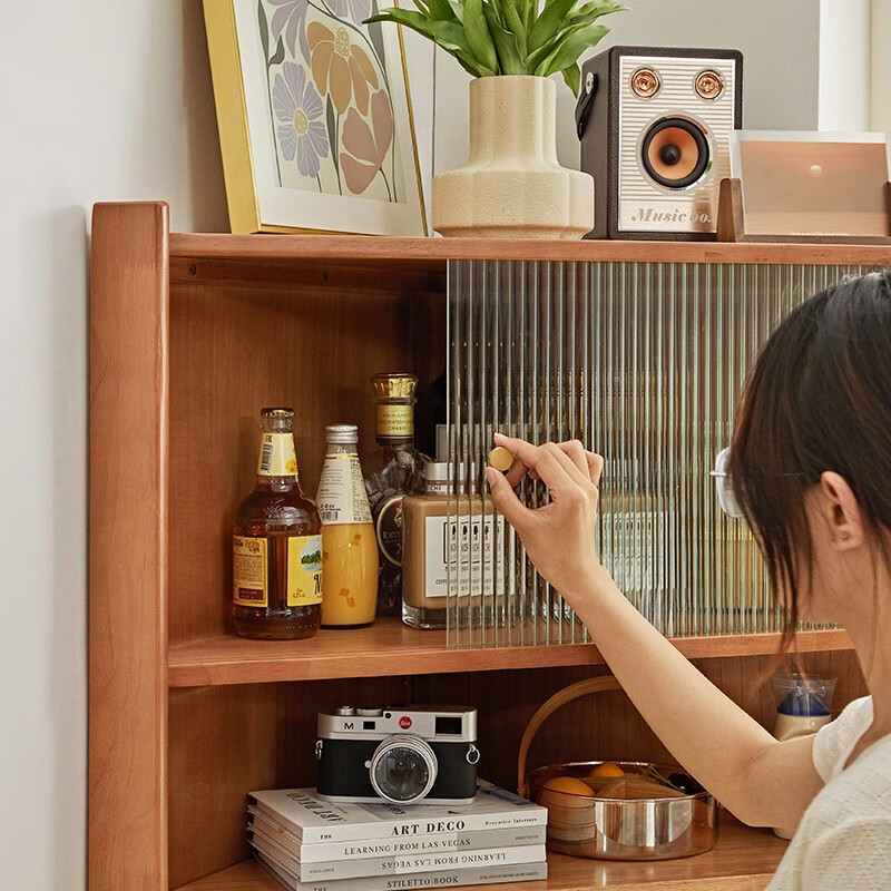 JIAYI solid wood corner cabinet sideboard corner cabinet living room dining room triangle cabinet corner cabinet cabinet wine cabinet display cabinet cherry wood color