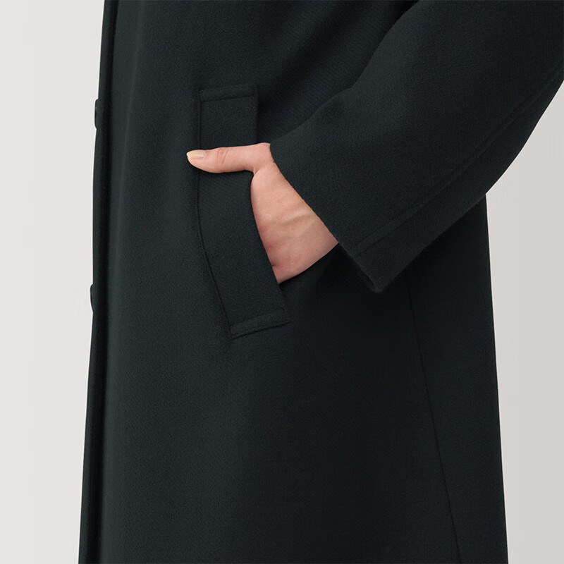 MUJI Women's Wool Mixed Stand Collar Coat Woolen Coat Mid-Length Women's Winter Jacket Women's BD0Z6A4A Black XL (165/92A)