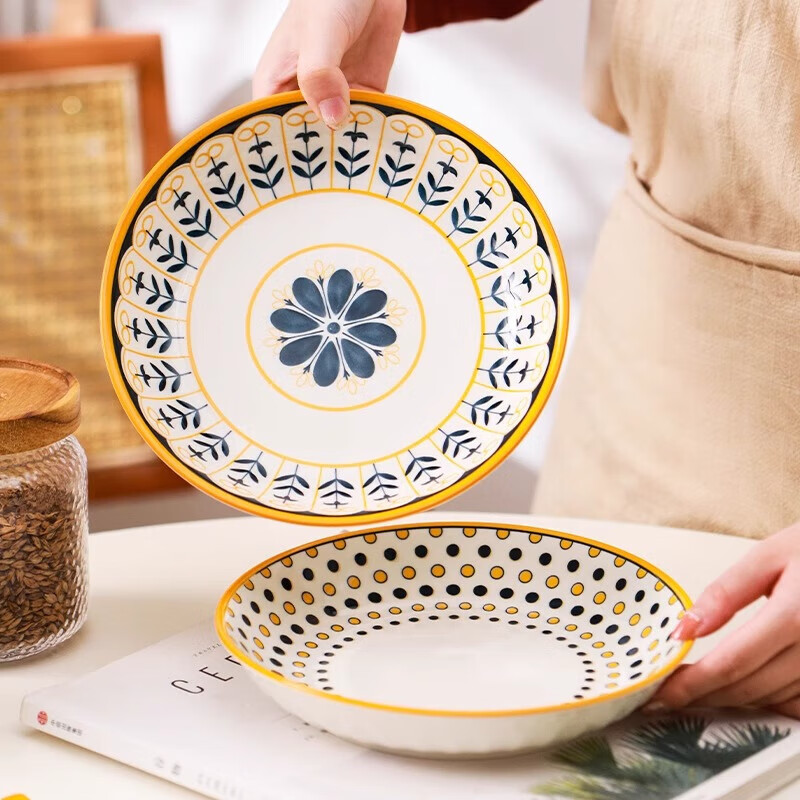 Persson Nordic Series Plate Home Ceramic Dish Plate Creative Simple Tableware Plate Bowl Set Mixed Round Plate 4 pcs 8 inches